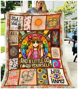 Fleece Blanket I'm Mostly Peace Love And Light Hippie Girl Camping Fleece Blanket Print 3D, Unisex, Kid, Adult - Love Mine Gifts