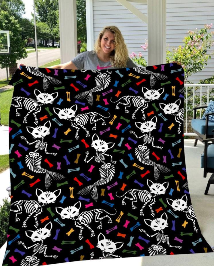 Cat Mermaid Halloween Gift Fleece Blanket