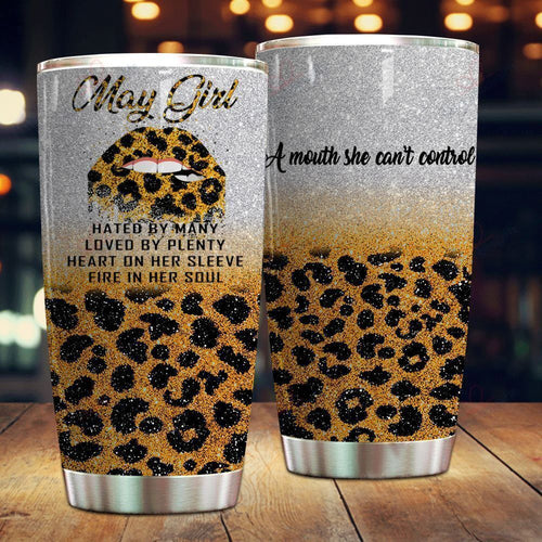 Tumbler Personalized May Girl Leopard Stainless Steel Stainless Steel Tumbler Customize Name, Text, Number - Love Mine Gifts