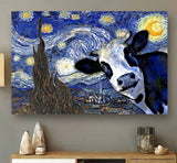 Poster - Canvas Starry Night Cow For Farmhouse Family Personalized Canvas, Poster Custom Design Wall Art - Love Mine Gifts