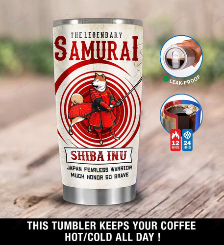 Tumbler Personalized Shiba Inu Samurai Stainless Steel Tumbler Travel Customize Name, Text, Number, Image - Love Mine Gifts