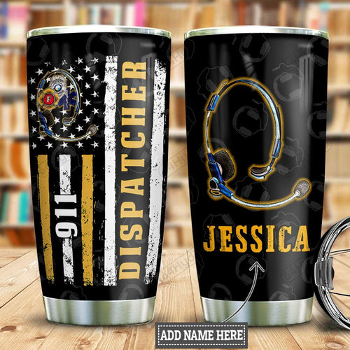 Tumbler Personalized Dispatcher American Flag Ttz2412006 Stainless Steel Tumbler Travel Customize Name, Text, Number, Image - Love Mine Gifts