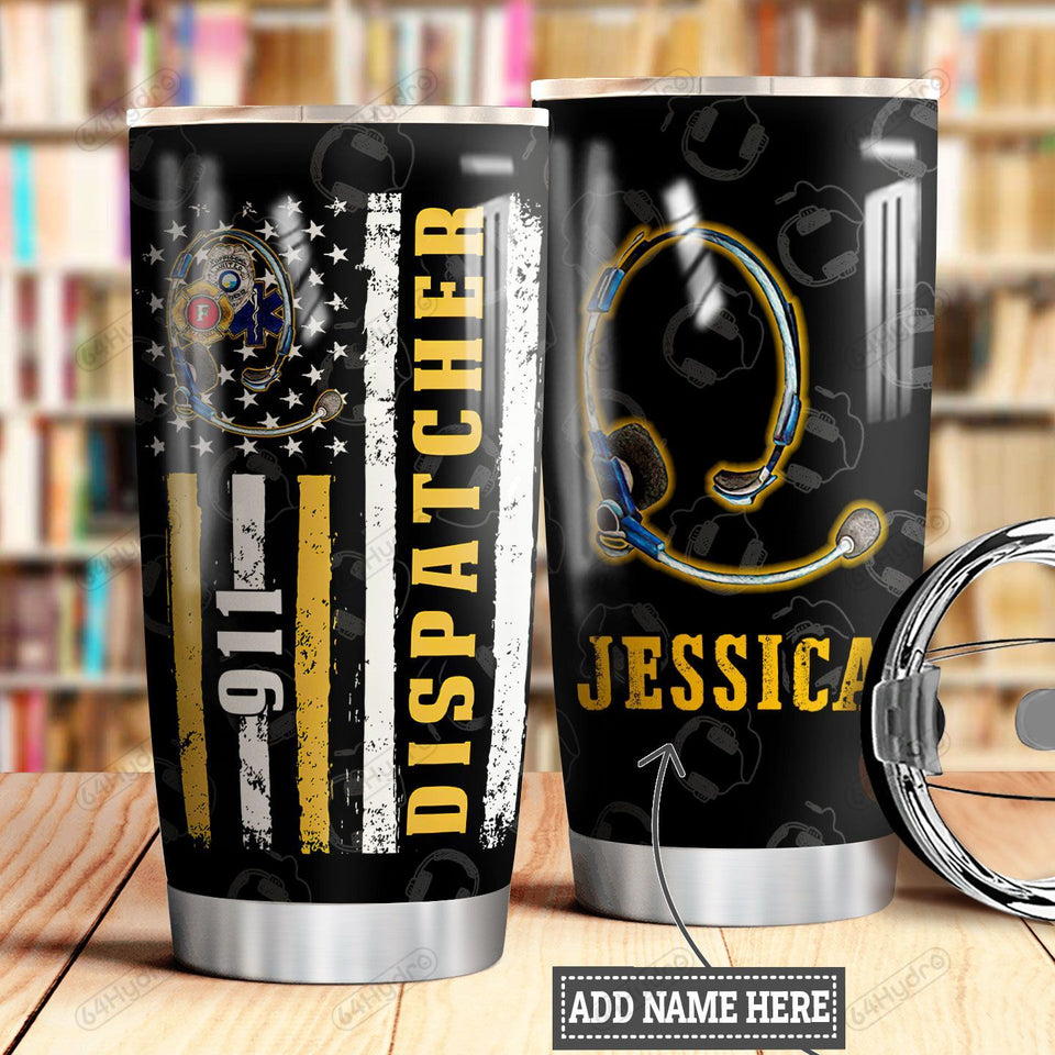 Tumbler Personalized Dispatcher American Flag Ttz2412006 Stainless Steel Tumbler Travel Customize Name, Text, Number, Image - Love Mine Gifts