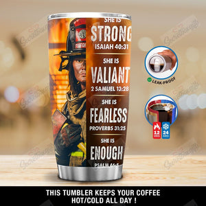 Tumbler Personalized Firefighter She Is Strong Ni2912094Dd Stainless Steel Tumbler Customize Name, Text, Number - Love Mine Gifts