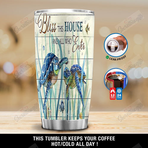 Tumbler Personalized Pallet Sea Turtle Bless This House Ni2912052Dd Stainless Steel Tumbler Customize Name, Text, Number - Love Mine Gifts
