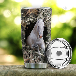 Tumbler White Horse Personalized Kd2 Bgm3012009 Stainless Steel Tumbler Travel Customize Name, Text, Number, Image - Love Mine Gifts