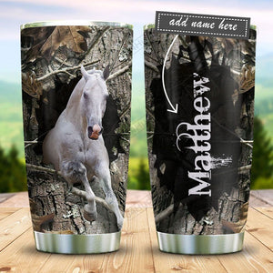Tumbler White Horse Personalized Kd2 Bgm3012009 Stainless Steel Tumbler Travel Customize Name, Text, Number, Image - Love Mine Gifts