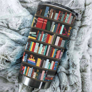 Tumbler Personalized Cat And Bookshelf Nc3012357Cl Stainless Steel Tumbler Customize Name, Text, Number - Love Mine Gifts