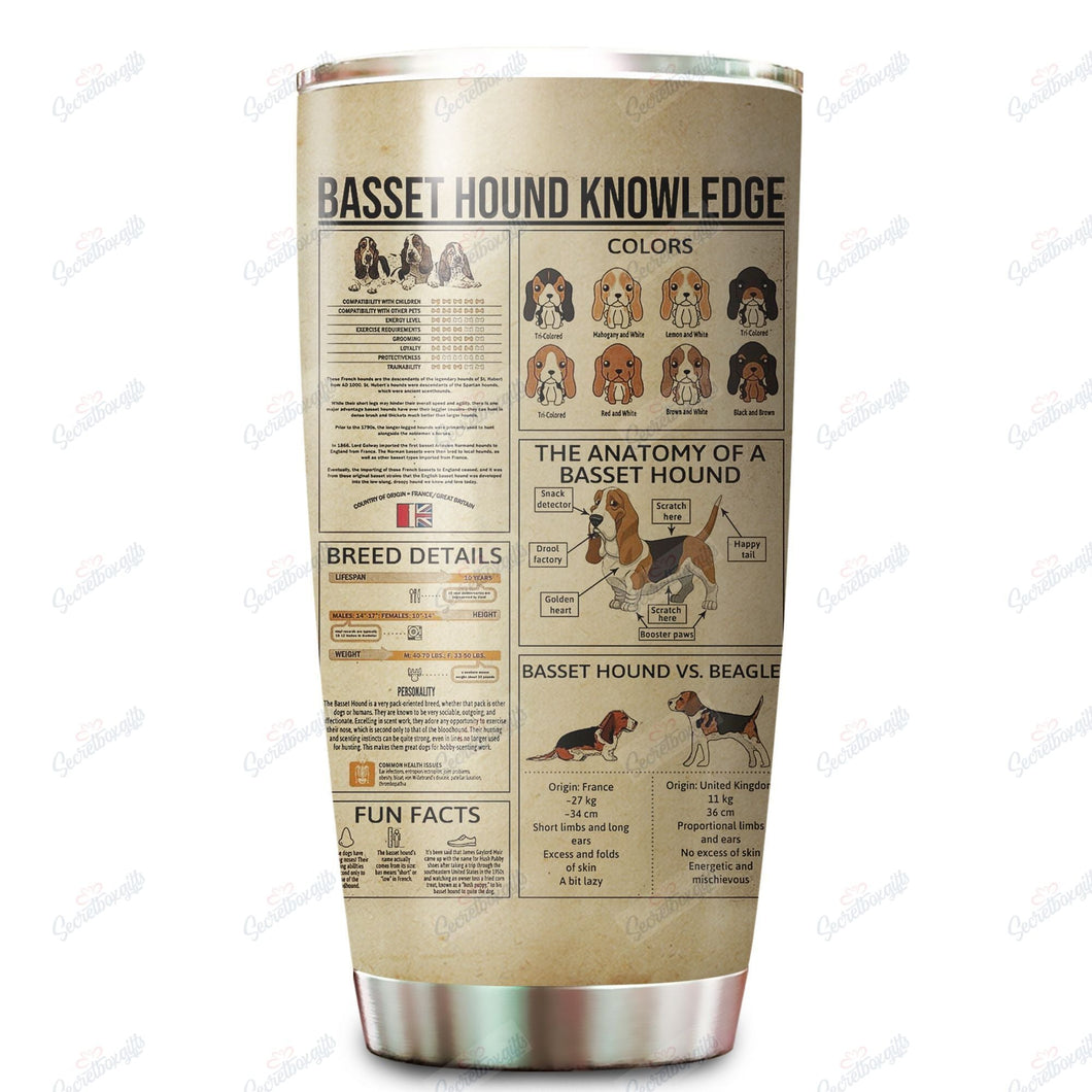 Tumbler Personalized Basset Hound Knowledge Yw0501089Cl Stainless Steel Tumbler Customize Name, Text, Number - Love Mine Gifts
