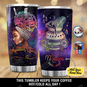 Tumbler Personalized Aquarius Queen Afro Women September October Yc0701004Ym Stainless Steel Tumbler Customize Name, Text, Number - Love Mine Gifts