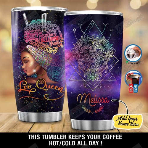Tumbler Personalized Leo Queen Afro Women September October Yc0701006Ym Stainless Steel Tumbler Customize Name, Text, Number - Love Mine Gifts