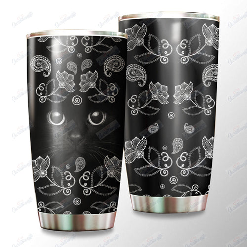 Tumbler Personalized Black Cat Face Black Luminous Xa1201463Cl Stainless Steel Tumbler Customize Name, Text, Number - Love Mine Gifts