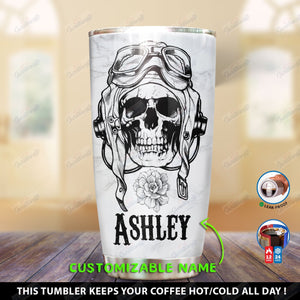 Tumbler Personalized Skull Pilot Ni1301009Xk Stainless Steel Tumbler Customize Name, Text, Number - Love Mine Gifts