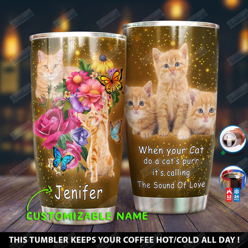 Tumbler Personalized Orange Cat The Sound Of Love Ni1401007Xk Stainless Steel Tumbler Customize Name, Text, Number - Love Mine Gifts