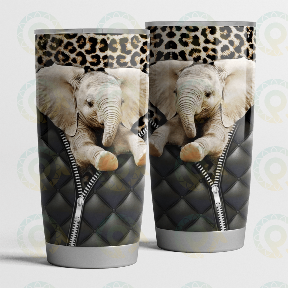 Tumbler Elephant - Stainless Steel Tumbler Travel Customize Name, Text, Number, Image Zipper Id1-T - Love Mine Gifts