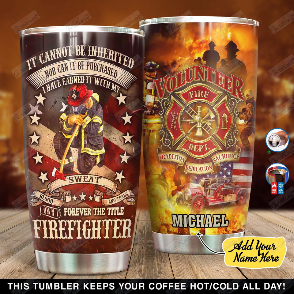 Tumbler Personalized Firefighter American Flag Yb2101009Yi Stainless Steel Tumbler Customize Name, Text, Number - Love Mine Gifts