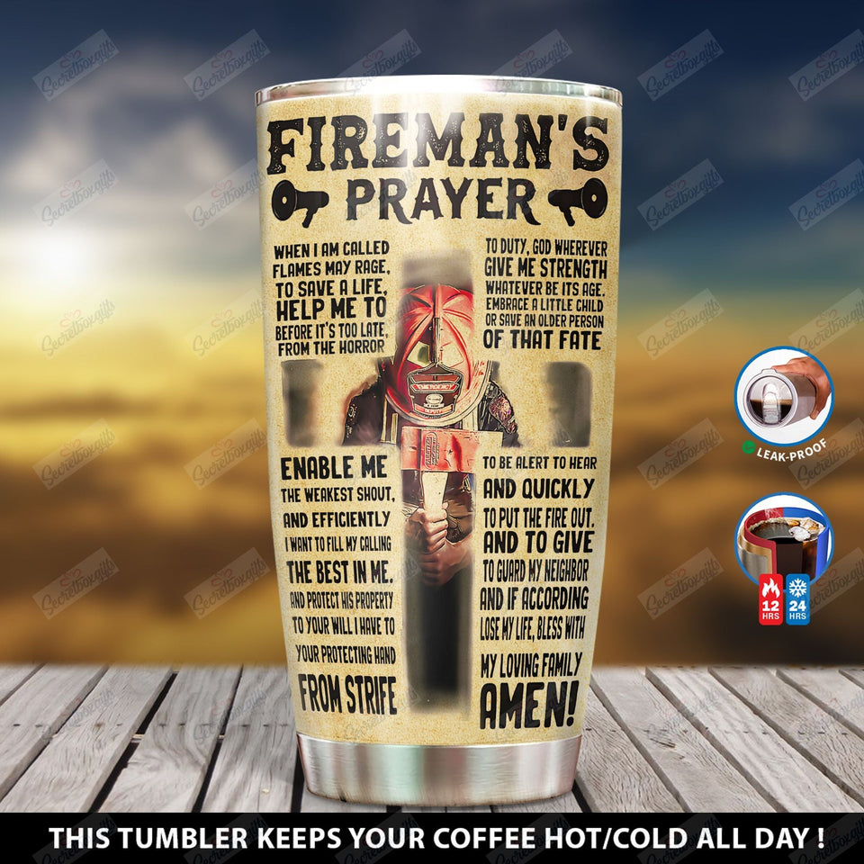 Tumbler Personalized Firefighter Firemans Prayer Yp2501001Xk Stainless Steel Tumbler Travel Customize Name, Text, Number, Image - Love Mine Gifts