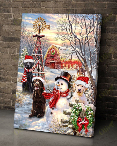 Poster - Canvas Labrador And A Snowman Personalized Canvas, Poster Custom Design Wall Art - Love Mine Gifts