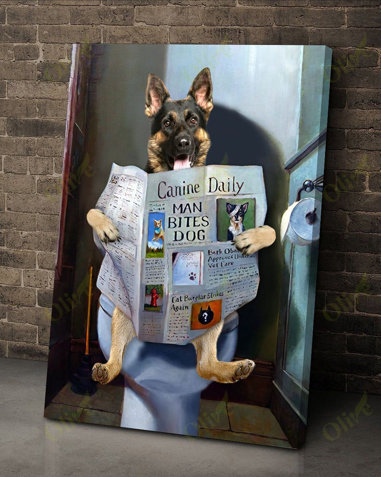 Poster - Canvas German Shepherd Reading News Personalized Canvas, Poster Custom Design Wall Art - Love Mine Gifts