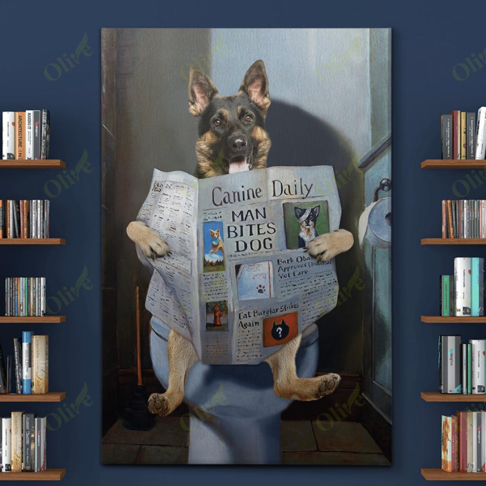 Poster - Canvas German Shepherd Reading News Personalized Canvas, Poster Custom Design Wall Art - Love Mine Gifts