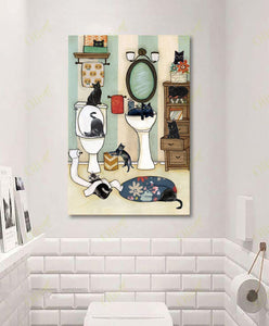 Poster - Canvas Black Cat In The Bathroom Personalized Canvas, Poster Custom Design Wall Art - Love Mine Gifts