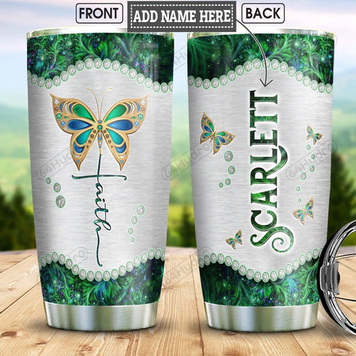 Tumbler Butterfly Faith Abstract Style Personalized Nnr0102002Z Stainless Steel Tumbler Travel Customize Name, Text, Number, Image - Love Mine Gifts