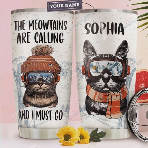 Tumbler Personalized Skiing Cat Yq0602398Cl Stainless Steel Tumbler Travel Customize Name, Text, Number, Image - Love Mine Gifts