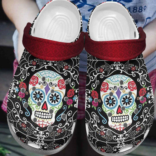 Clog Sugar Skull Tattoo Flower Skull Clog Personalize Name, Text - Love Mine Gifts