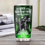 Tumbler Personalized motorcycle couple Skull green fire Stainless Steel Tumbler Travel Customize Name, Text, Number, Image - Love Mine Gifts