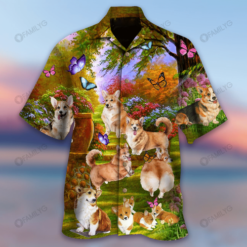 Hawaiian Shirt Welsh Corgi Shirt - Welsh Corgi Play In Butterfly Garden Dog Hawaiian Shirt Summer Hawaiian for Men, Women, Couple - Love Mine Gifts