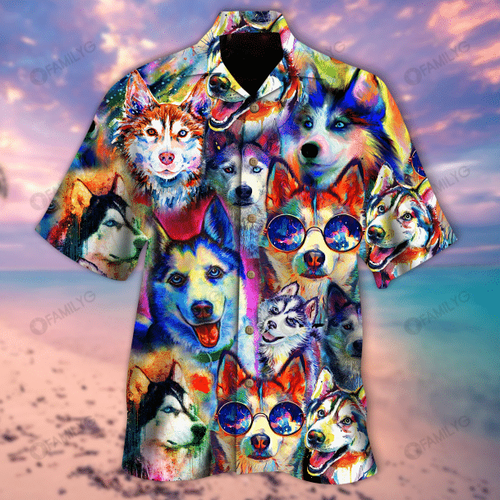 Hawaiian Shirt Husky Dog Shirt - Colorful Husky Unisex Hawaiian shirt Summer Hawaiian for Men, Women, Couple - Love Mine Gifts