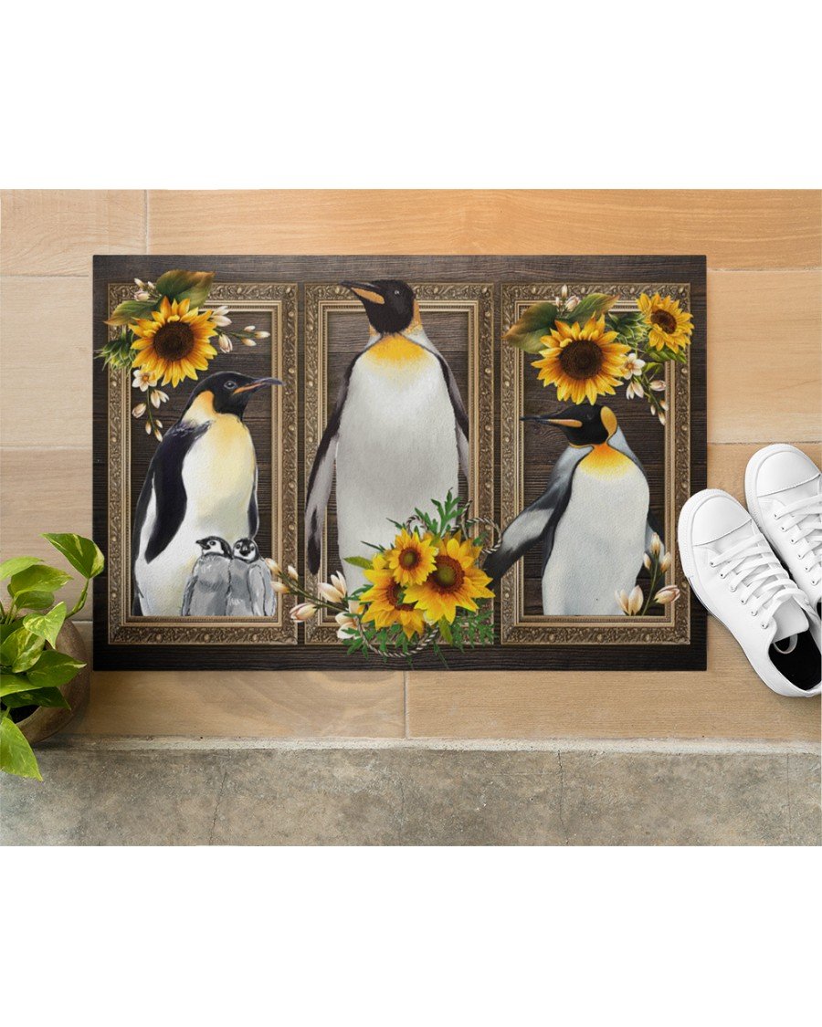 Doormat Personalized Name Family House Penguin Lovely Sunflowers Indoor And Outdoor Doormat Warm House Gift Welcome Mat Gift For Penguin Lovers Birthday Gift - Love Mine Gifts