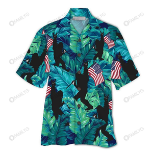 Hawaiian Shirt Tropical Leaf Pattern Bigfoot Celebrate 4th Of July - Bigfoot Hawaiian Shirt Summer Hawaiian for Men, Women, Couple - Love Mine Gifts