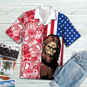 Hawaiian Shirt Bigfoot Usa And Tropical Red Blue Unique Design - Bigfoot Hawaiian Shirt Summer Hawaiian for Men, Women, Couple - Love Mine Gifts