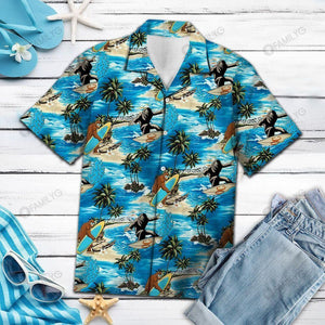 Hawaiian Shirt Bigfoot Surfing Blue Unique Design - Bigfoot Hawaiian Shirt Summer Hawaiian for Men, Women, Couple - Love Mine Gifts