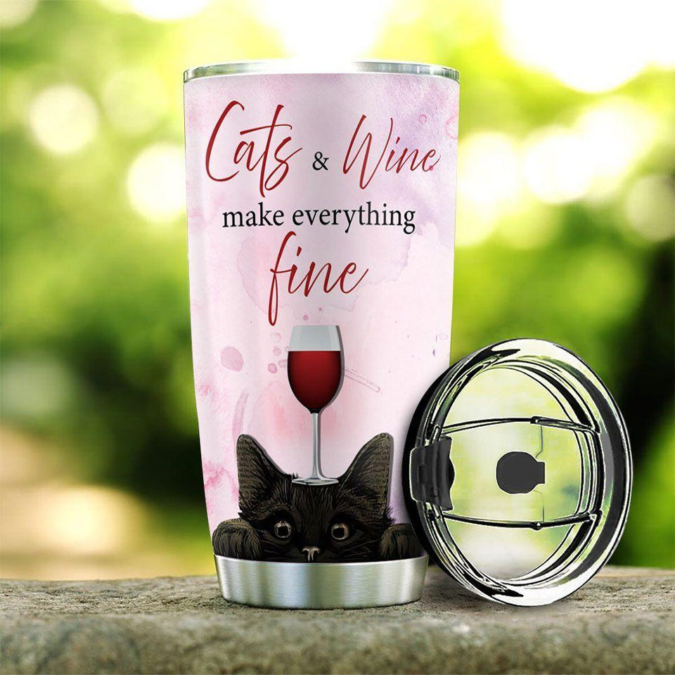 Wine Cats And Wine Make Everything Fine Stainless Steel Skinny Tumbler  Bulk, Double Wall Vacuum Slim Water Tumbler Cup With Lid, Reusable Metal  Travel Coffee Mug – Love Mine Gifts