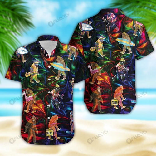 Hawaiian Shirt Psychedelic Bigfoot Funny Colorful - Bigfoot Hawaiian Shirt Summer Hawaiian for Men, Women, Couple - Love Mine Gifts