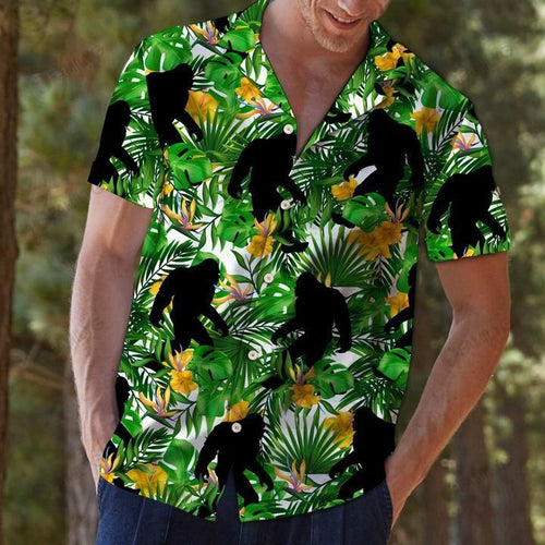 Hawaiian Shirt Bigfoot Tropical Wild Flower Green - Bigfoot Hawaiian Shirt Summer Hawaiian for Men, Women, Couple - Love Mine Gifts