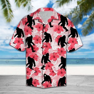 Hawaiian Shirt Tropical Flowers Hibiscus Bigfoot Pink - Bigfoot Hawaiian Shirt Summer Hawaiian for Men, Women, Couple - Love Mine Gifts