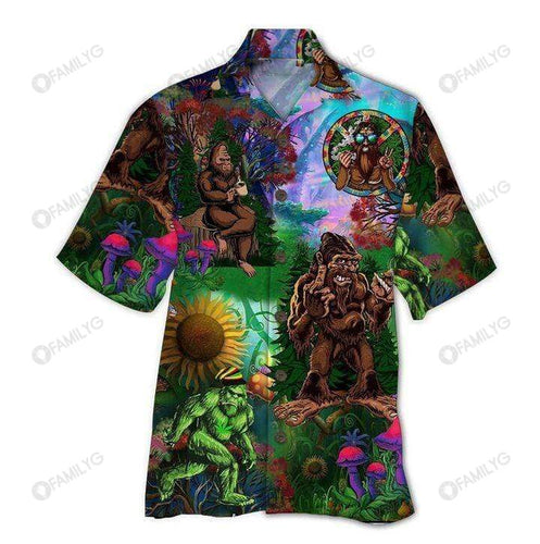 Hawaiian Shirt Funny Hippie Bigfoot Green - Bigfoot Hawaiian Shirt Summer Hawaiian for Men, Women, Couple - Love Mine Gifts