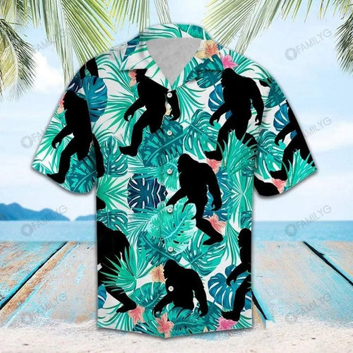 Hawaiian Shirt Black Shadow Of Bigfoot Tropical - Bigfoot Hawaiian Shirt Summer Hawaiian for Men, Women, Couple - Love Mine Gifts