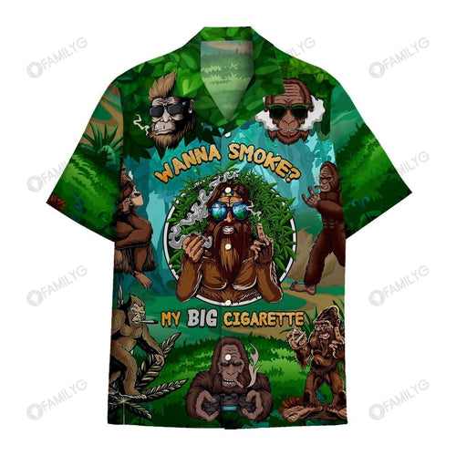 Hawaiian Shirt Cool Bigfoot Wanna Smoke My Big Cigarette - Bigfoot Hawaiian Shirt Summer Hawaiian for Men, Women, Couple - Love Mine Gifts