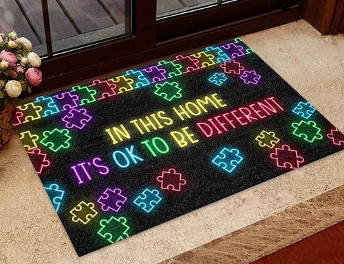 Doormat Personalized Name Family House Autism Awareness In This Home'S Ok To Be Different Autism Awareness Doormat Quotes Doormat Welcome Mat House Warming Gift Home Decor Funny Doormat Gift Idea - Love Mine Gifts