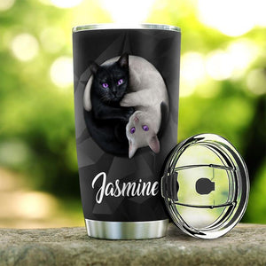 Tumbler Personalized Cat Yin Yang Black White Personaltized Stainless Steel Skinny Tumbler Bulk, Double Wall Vacuum Slim Water Tumbler Cup With Lid, Reusable Metal Travel Coffee Mug - Love Mine Gifts
