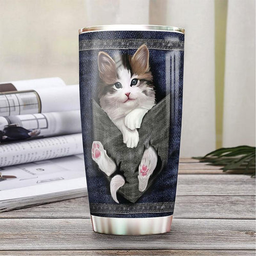 Tumbler Personalized Cute Cat Personalized Stainless Steel Skinny Tumbler Bulk, Double Wall Vacuum Slim Water Tumbler Cup With Lid, Reusable Metal Travel Coffee Mug - Love Mine Gifts