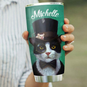 Tumbler Personalized Tuxedo Cat Personalized Stainless Steel Skinny Tumbler Bulk, Double Wall Vacuum Slim Water Tumbler Cup With Lid, Reusable Metal Travel Coffee Mug - Love Mine Gifts