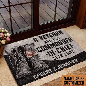 Doormat Personalized Veteran Couple Live Here A Veteran And His Commander-In-Chief Live Here Doormat Welcome Mat Housewarming Gift Home Decor Funny Doormat Gift Idea For Veteran - Love Mine Gifts