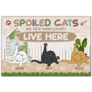 Doormat Personalized Doormat Custom Name - Spoiled Cats And Their Human Servants Live Here Cat Lovers Mat Funny Doormat Warm House Gift Welcome Mat Gift For Friend Family - Love Mine Gifts