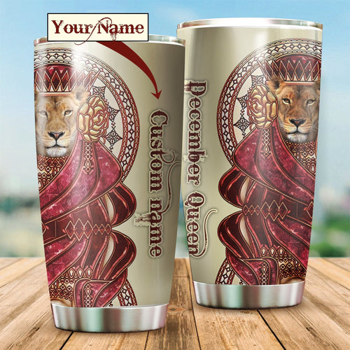 Tumbler December Queen Lion Custom Name Tumbler Personalized Name, Text, Number, Image Travel Coffee Mug - Love Mine Gifts