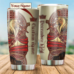 Tumbler December King Lion Custom Name Tumbler Personalized Name, Text, Number, Image Travel Coffee Mug - Love Mine Gifts